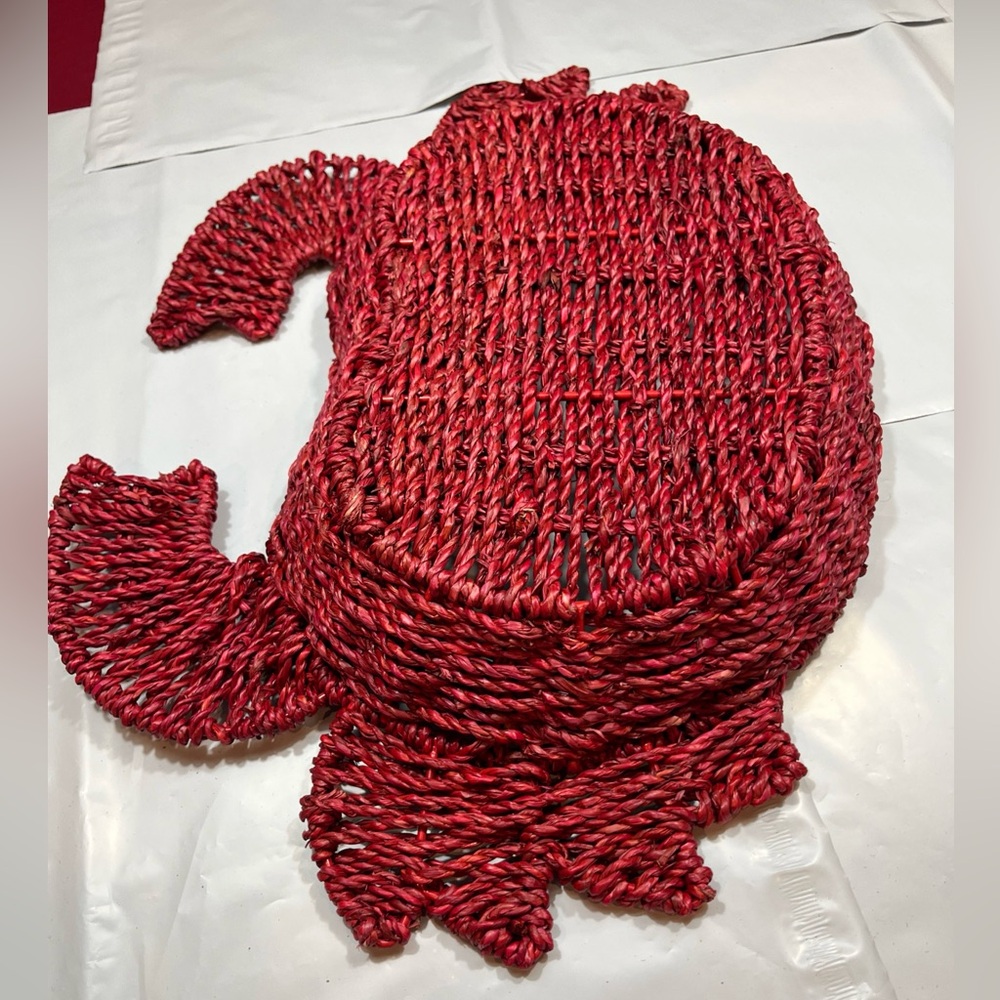Crab RED Wicker SERVING BASKET Weaved Straw TRAY, 40 crab Napkins Ocean SET NEW - Picture 13 of 16